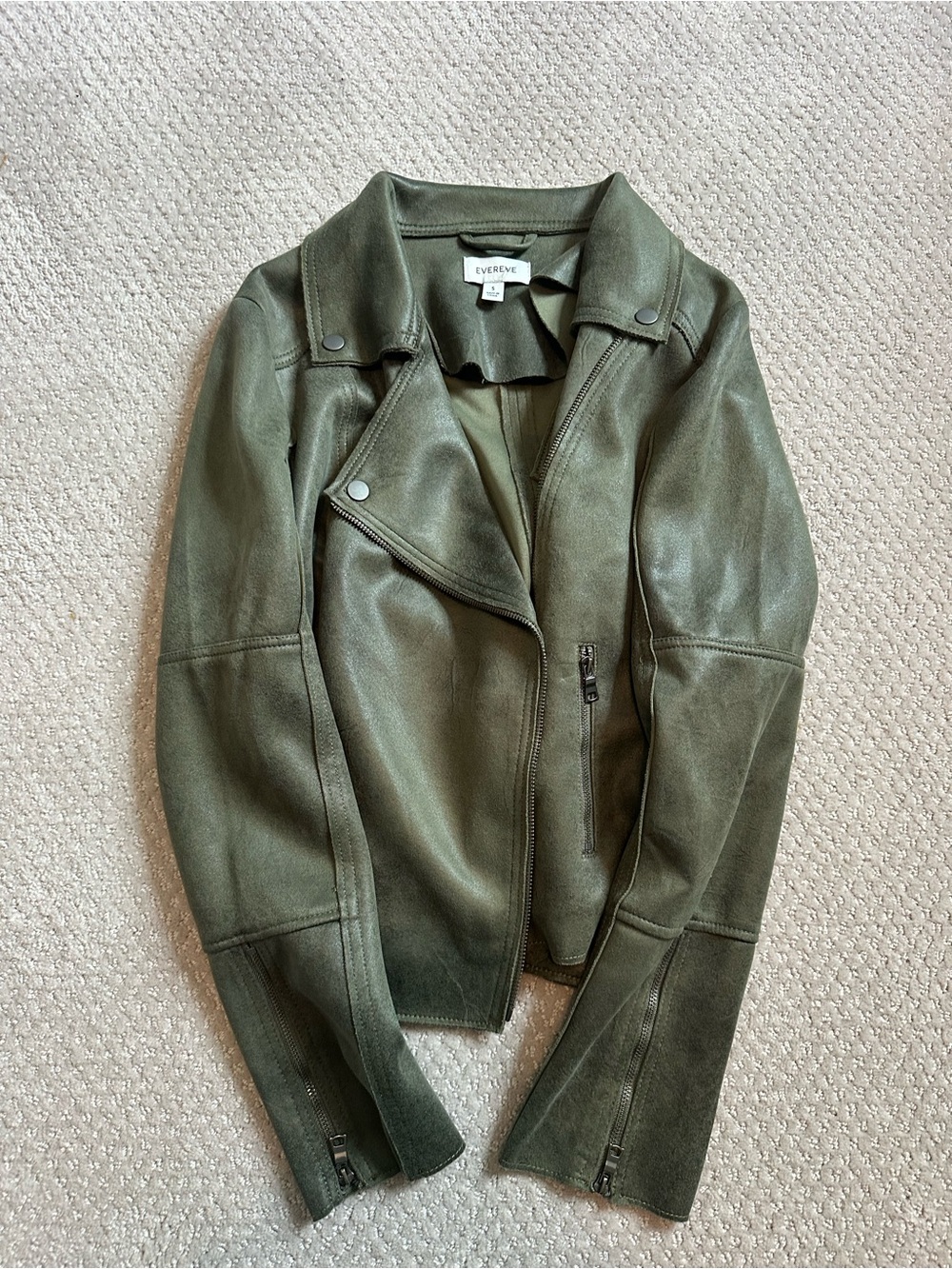 Evereve Olive Green Faux-Leather Moto Jacket
